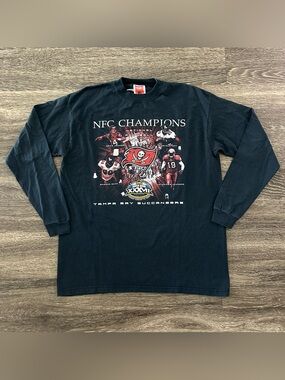 Vintage 2003 Tampa Bay Buccaneers NFC Champions Shirt Double Sided Roster Size M